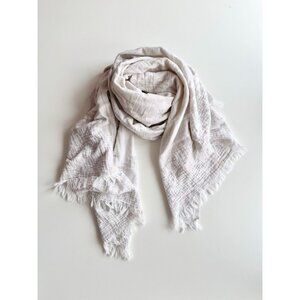POKOLOKO Off White Cotton Jacquard Large Fringed Rectangle Blanket Scarf